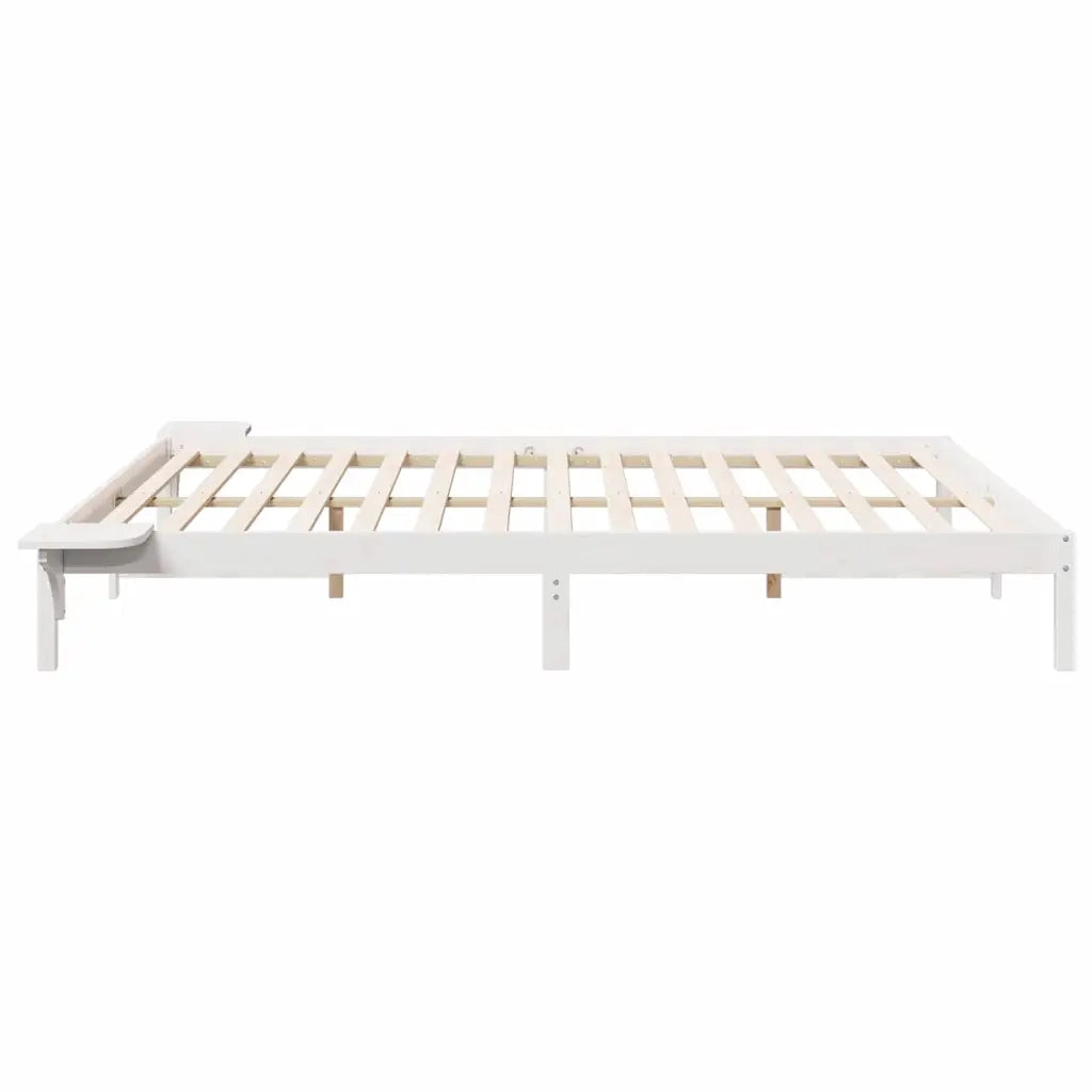 Letto con Tavolini Laterali Bianco 200 x 220 cm Pino massello 873257