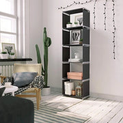 Organizzatore per libri 5 livelli, pannelli per abbigliamento, 5 kg di carico, 50x30x180 cm, per soggiorno e camera da letto, nero.