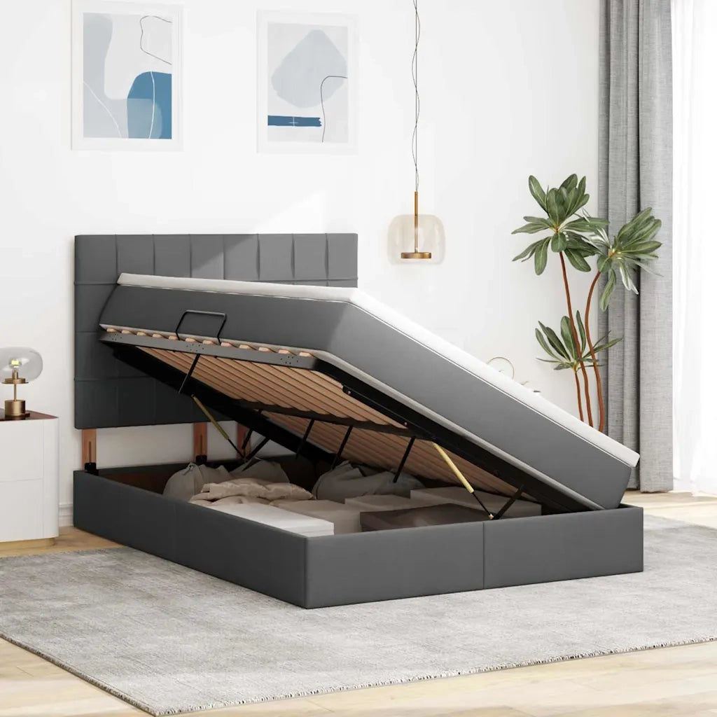 Letto con contenitore e materasso Grigio scuro 140 x 200 cm