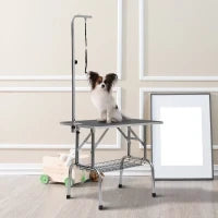Tavolo da toelettatura e tosatura cani gatti con cestino, 91.5x61.5x77cm