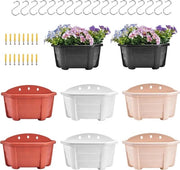 Set di 8 vasi per piante in stile retro con apertura per reling, 25 cm, per piante, fiori, vasi per donne, balcone, cancello, giardino, indoor outdoor, 4 colori