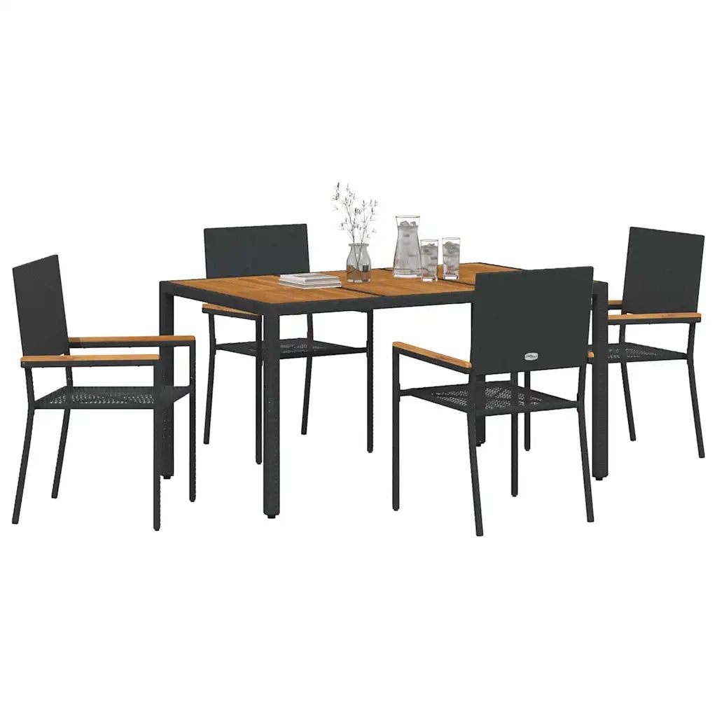 Set da Pranzo per Giardino 5 pcs Nero polyrattan 3365406