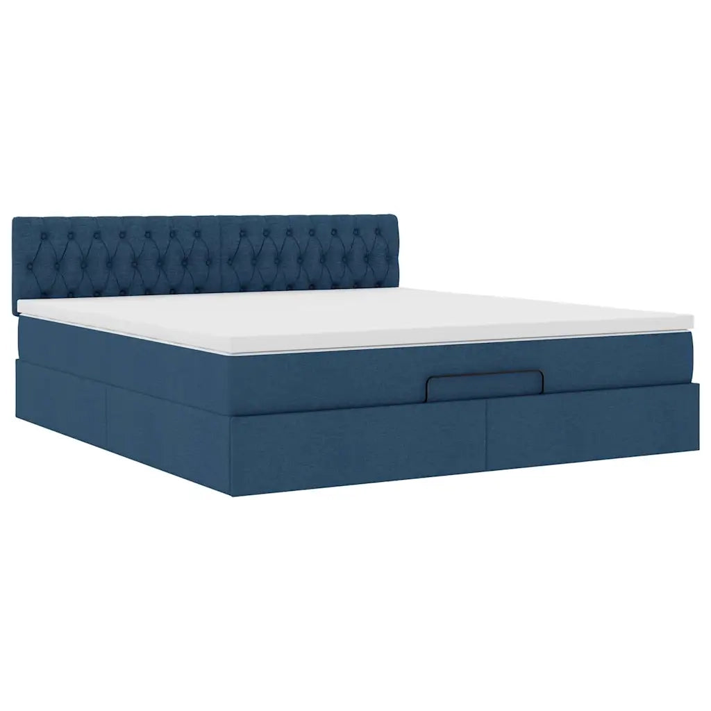 Struttura Letto Pouf con Materasso Blu 160x200 cm in Tessuto 3312408