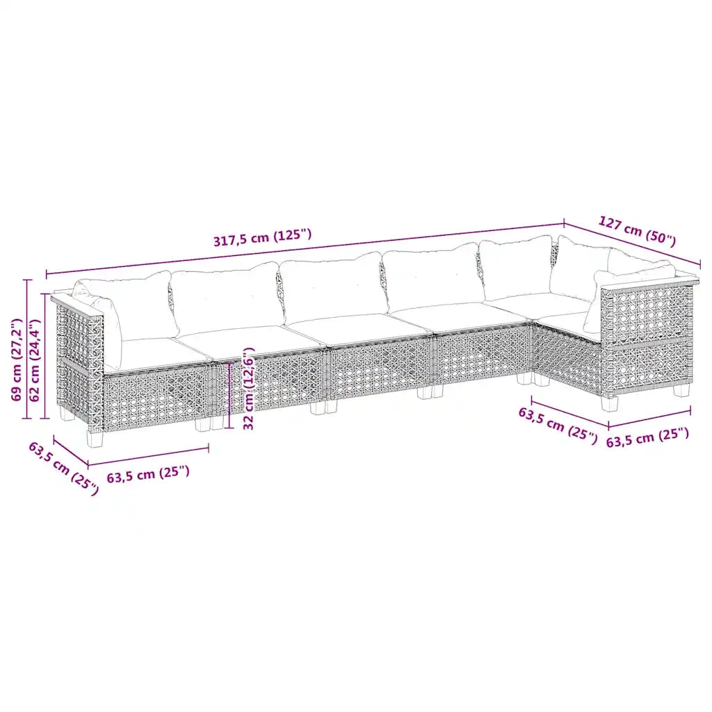 Set Divano da Giardino 6 pz con Cuscini Beige in Polyrattan
