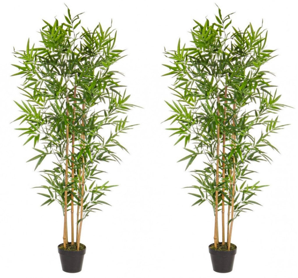 Set 2 Piante Artificiali di Bamboo 70x70x155 cm in Plastica con Vasi Verde