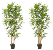 Set 2 Piante Artificiali di Bamboo 70x70x155 cm in Plastica con Vasi Verde