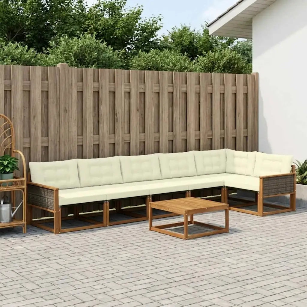 Set di divani da esterno con cuscino 7 pcs Naturale e Crema 3381466