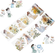 Set di nastri washi con motivi floreali per scrapbooking e decorazione, 2 rotoli