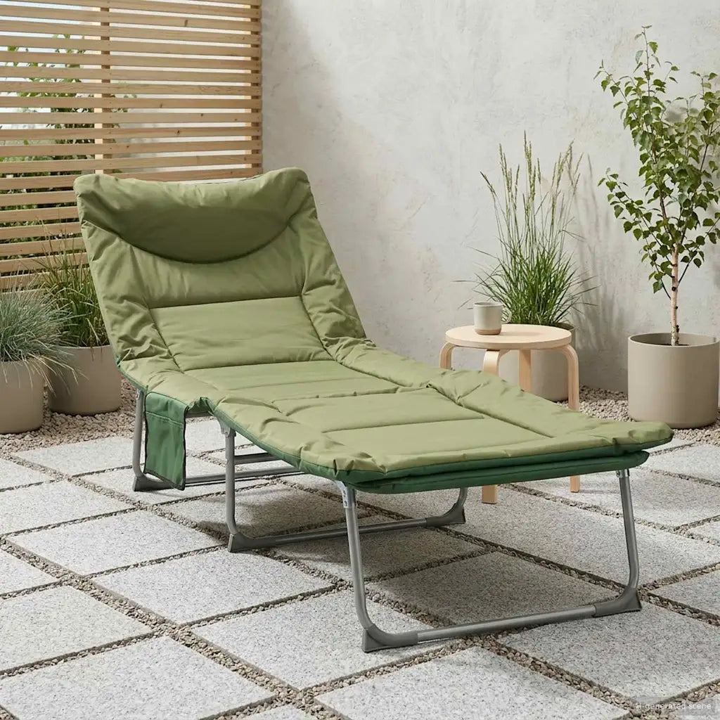 Lettino prendisole pieghevole con cuscino Verde Scuro 42032382