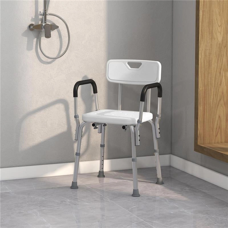 SEDIA PER DOCCIA IN ALLUMINIO CON ALTEZZA REGOLABILE E PIEDINI ANTISCIVOLO 51.5X51.5X71-84CM BIANCO