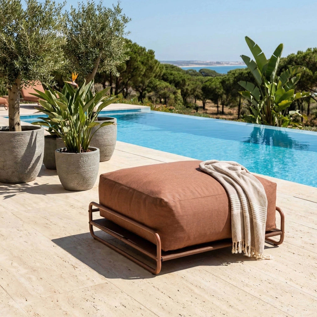 Oviala - Pouf per arredo giardino modulare con struttura color terracotta
