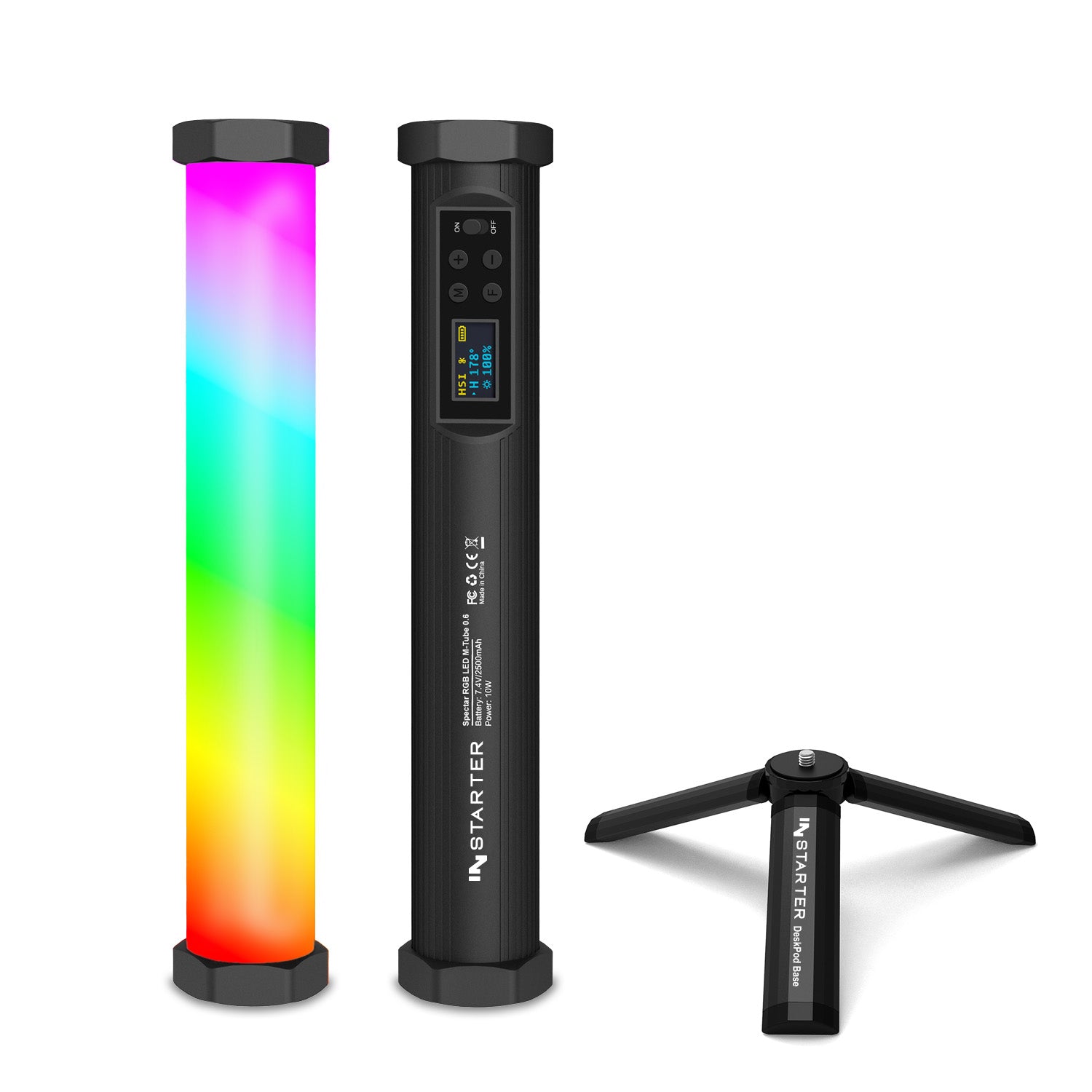 Instarter Spectar Tubo led RGB per illuminazione fotografica da 10 W, Luce studio per foto video bicolore, 3200-7500 K