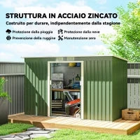 Casetta da Giardino Porta Utensili in Lamiera di Acciaio con Fondazione, Capanno da Giardino in Acciaio con Porte Scorrevoli, 280x130x172cm, Verde Chiaro