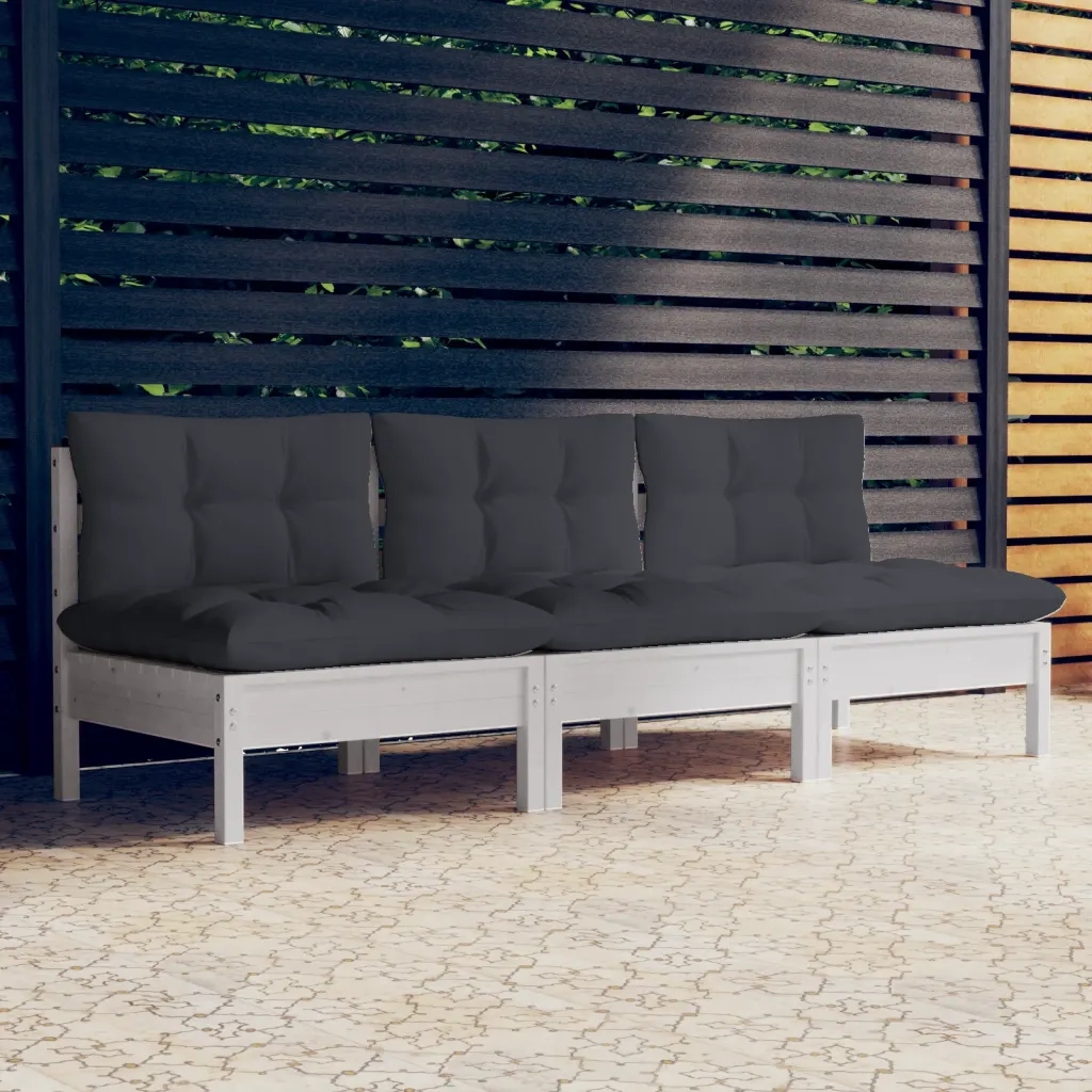 Divano da Giardino a 3 Posti Cuscini-Sofa da Giardino-Divano da esterno Antracite Massello di Pino 211092