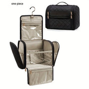 Toilette per donna grande con chiusura a gancio, articoli da bagno impermeabili, toilette, kit di emergenza per viaggio, con manico, colore nero, grandi toilette per viaggio con chiusura a gancio