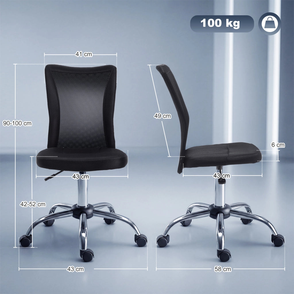 Sedia da ufficio girevole senza braccioli in rete ¨C zephmum ¨C nero 43x58x90-100 cm