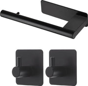 Sostegno per carta igienica con ganci adesivi - Supporto autoadesivo per rotoli wc in acciaio inossidabile 304 - Nero opaco - Bagno e cucina