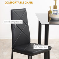 Set Tavolo da Pranzo con Piano in Vetro e 4 Sedie Imbottite in Finta Pelle Nero