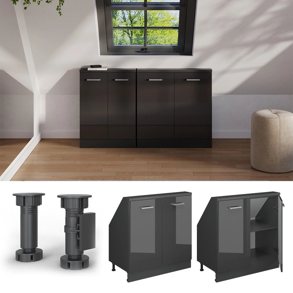 Mobile cucina sottotetto R-Line Antracite lucido/Antracite 80 cm con 2 porte Vicco