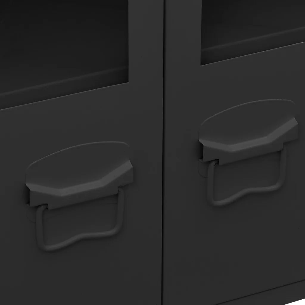 Credenza Nera Industriale 105x35x62 cm in Metallo e Vetro 339608