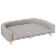 Divano per cani rialzato con cuscino sfoderabile, struttura in legno di pino, grigio, 98 x 67 x 25 cm