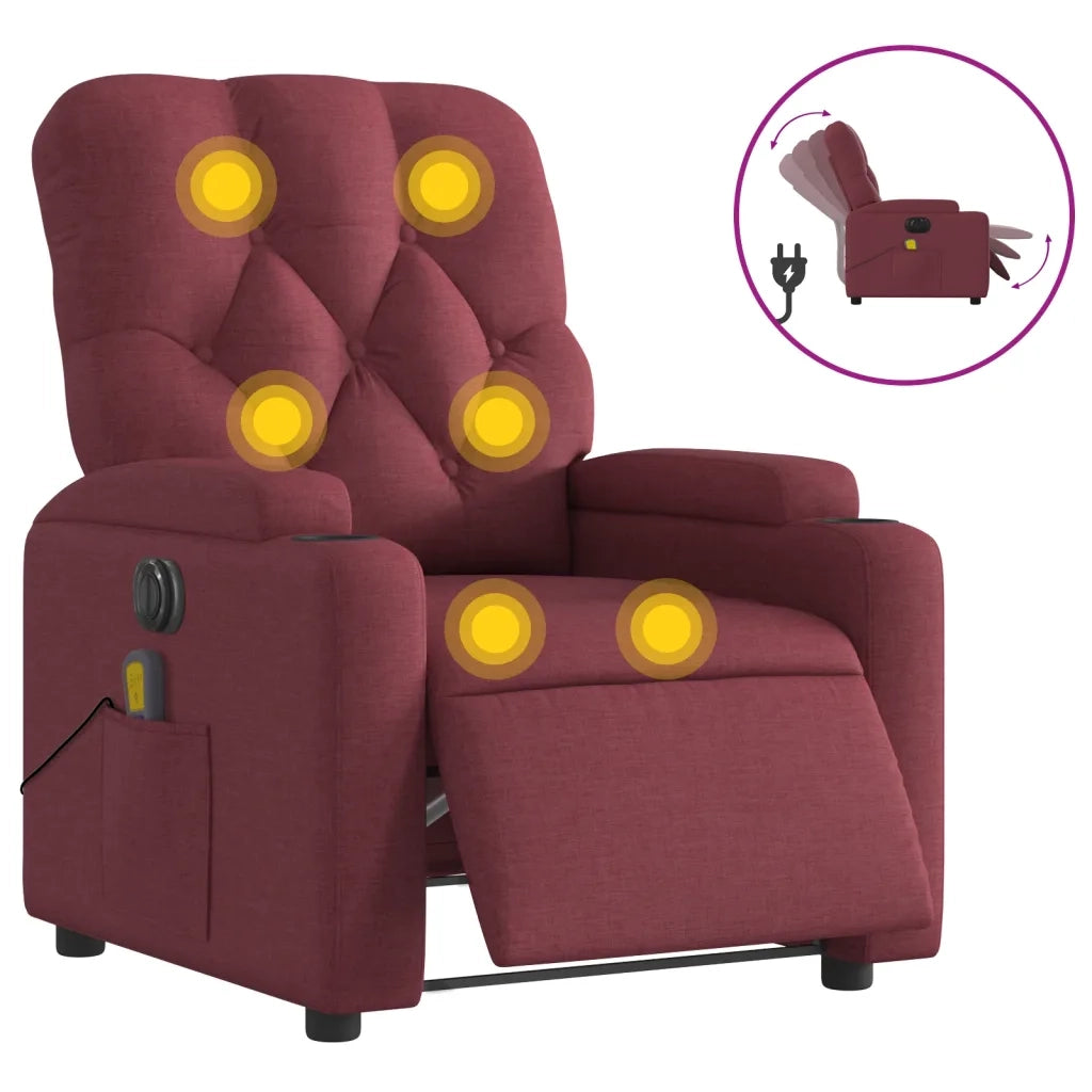 Divano Sedia-Poltrona Massaggiante Reclinabile Elettrica Rosso Vino Tessuto 900169