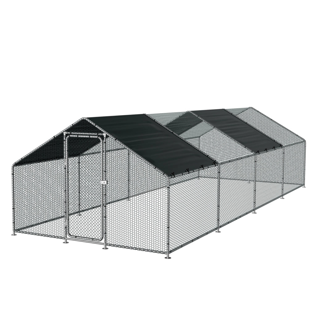 Gabbia per Pollame Wels con 2 Tettucci Parasole e Recinzione Rete Metallica 3x8x2 m pro.tec