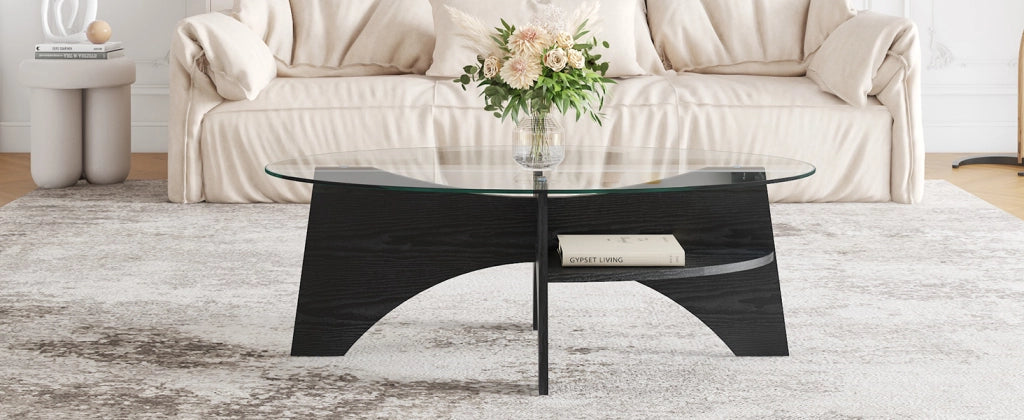 TAVOLINO Ovale in Vetro di Sicurezza 104,9 x 60 x 35,6 cm Nero/Trasparente