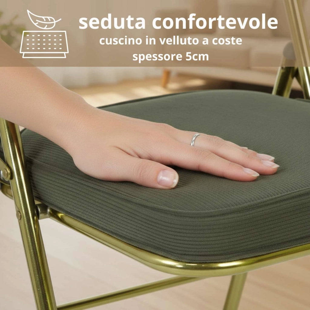 Marvin Sedia Pieghevole Imbottita Vittoria in Metallo Oro – Salvaspazio Richiudibile, Confortevole e Compa Tortora/Oro