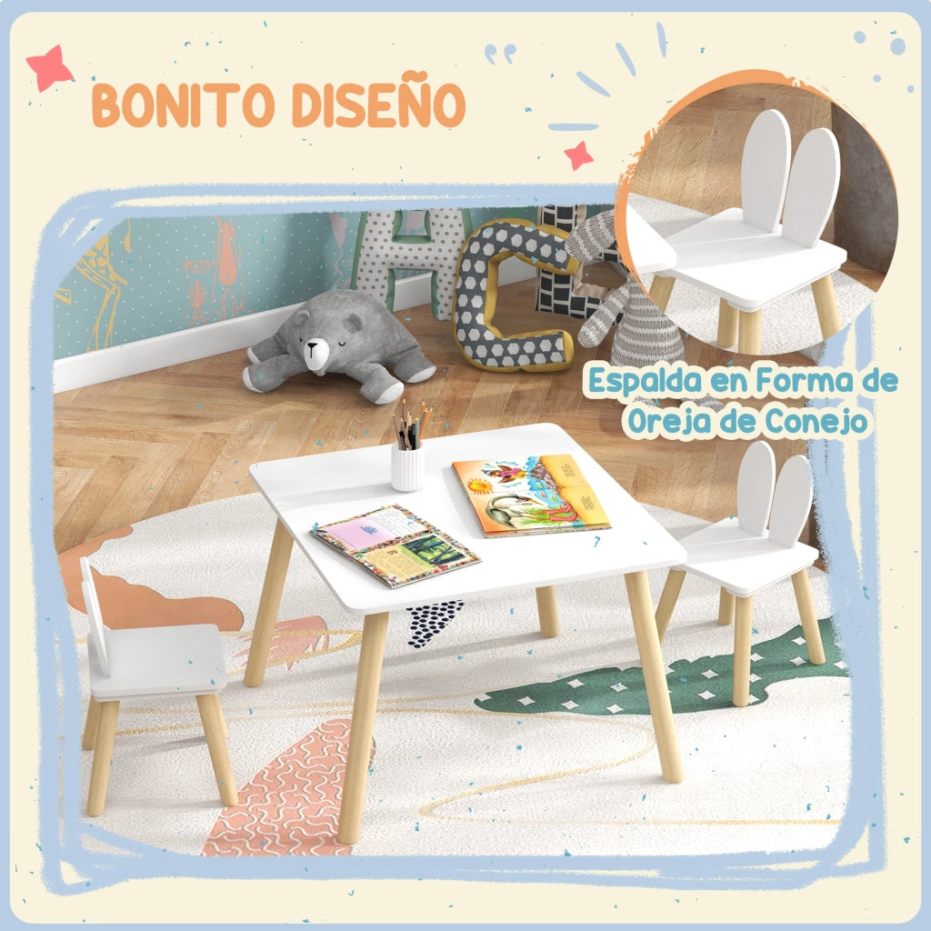 Tavolo per bambini con sedie bianco ¨C zephmum ¨C 90x90x45