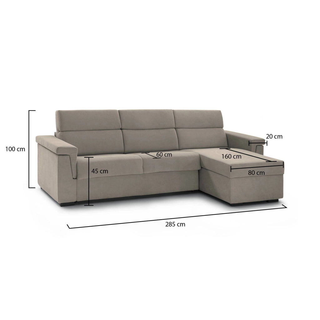 Cintano, Divano Fisso con Penisola Sfoderabile Made in Italy, 285x160 cm Grigio Tortora\