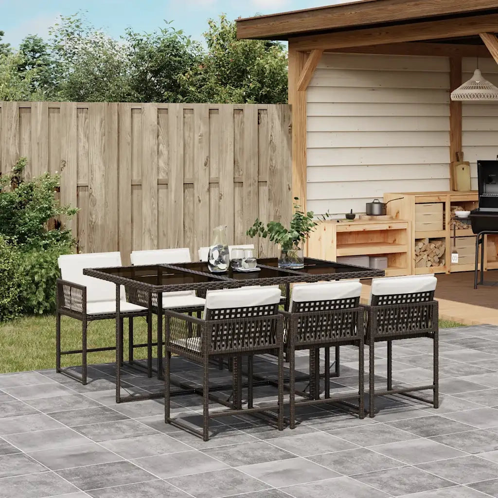 Set da Pranzo da Giardino 7pz con Cuscini in Polyrattan Marrone 3211449