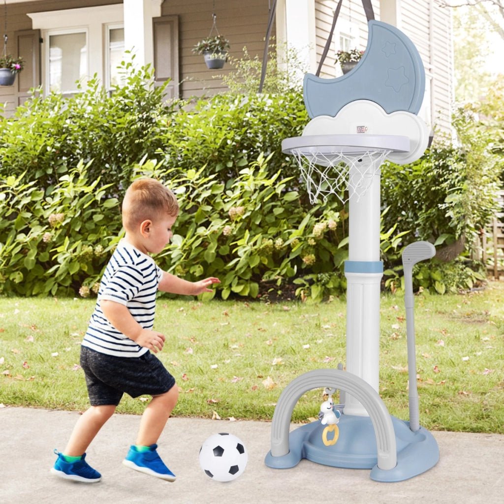 Canestro da basket per bambini regolabile con basket calcio golf, Centro di attivit¨¤ sportiva per interno ed esterno Blu