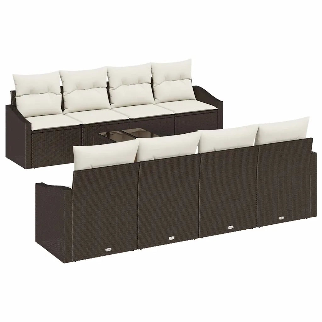 Set di divani con cuscino 7 pcs Marrone e Crema polyrattan