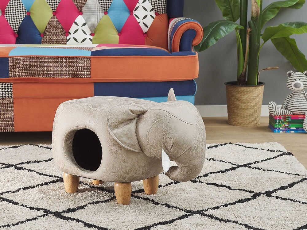 Pouf animaletto Sgabello per bambini Poggiapiedi in tessuto grigio simile a un elefante con comodino per la cameretta dei bambini