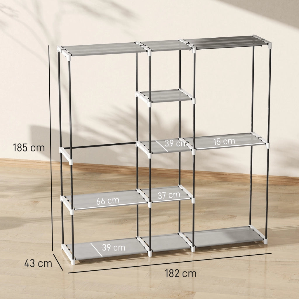 Armadio guardaroba aperto ¨C Xylo ¨C metallo grigio 182x43x185 cm con 8 ripiani e appendiabiti