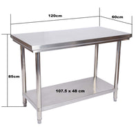 Tavolo da lavoro in acciaio inox 120 x 60 x 85 cm con ripiano inferiore e piedi regolabili