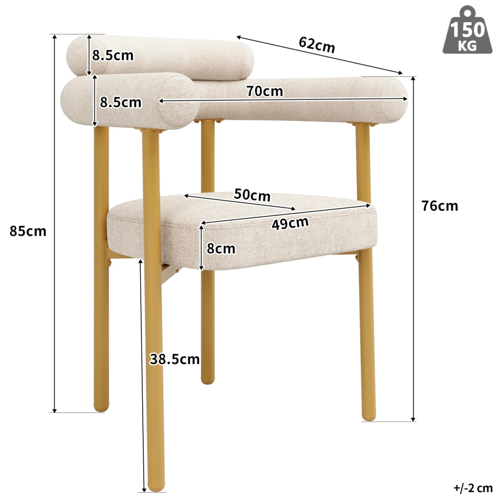 Sedia 70x62x84 cm con schienale ergonomico e seduta ampia in velluto beige e oro