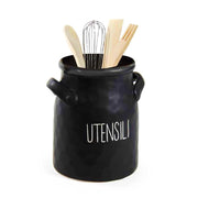 PORTA UTENSILI, POSATE MODELLO ONDULATO MATTE NERO CON SCRITTA "UTENSILI" MINIMALISTA 16 X 17 CM