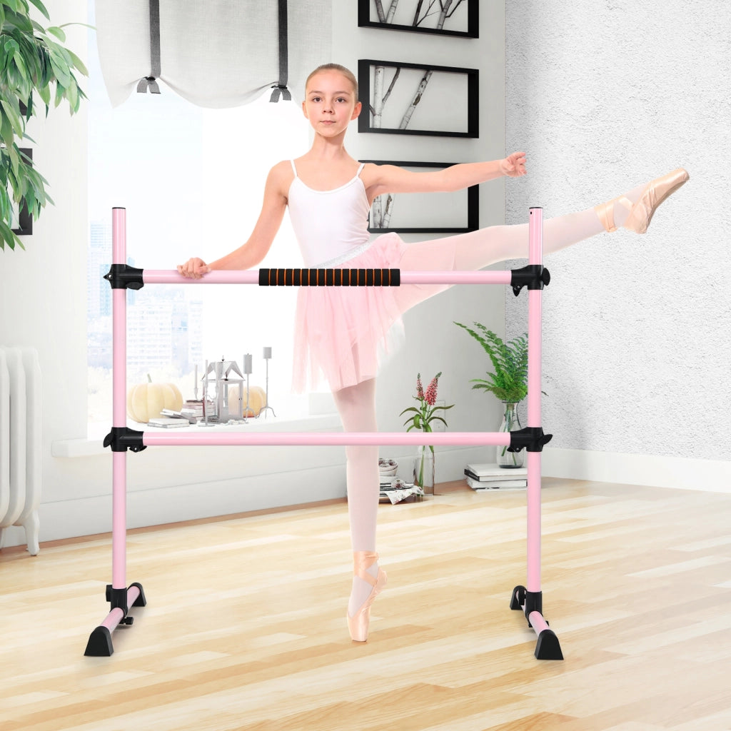 Sbarra danza portatile con altezza regolabile-Doppia sbarra fitness per ballare e allungare i muscoli Rosa
