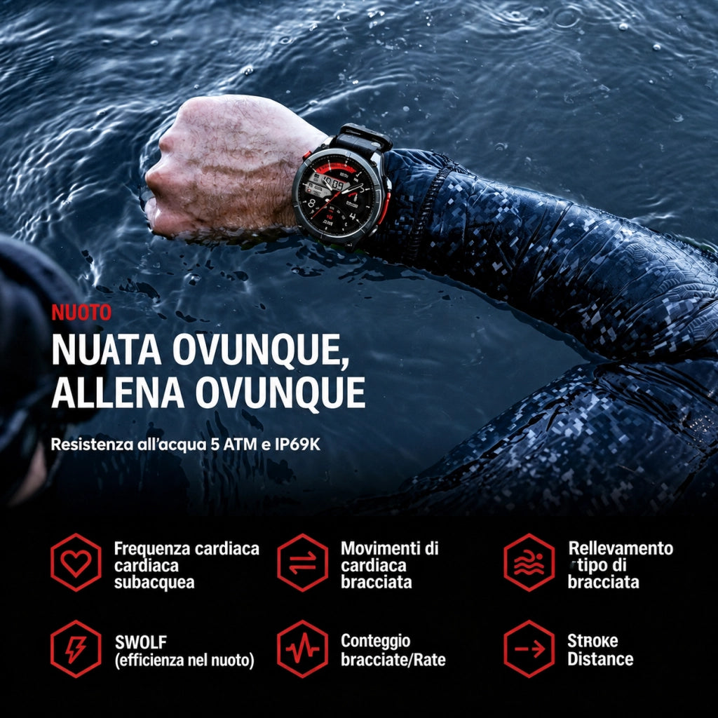 Smartwatch Orologio Intelligente HD-GPS con 6 sistemi satellitari; impermeabile 5 ATM-170 modalità sportive; monitoraggio della salute 24 ore su 24 - nero