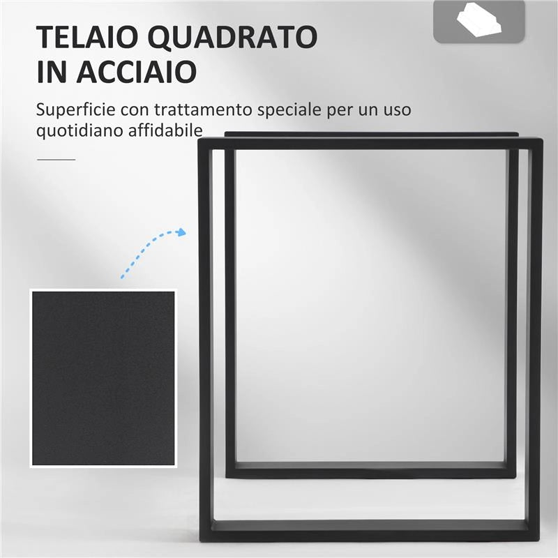 SET 2 GAMBE PER TAVOLO RETTANGOLARI STILE INDUSTRIALE IN ACCIAIO CAPACITÀ 60 KG 60X8X72 CM NERO