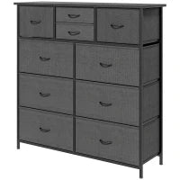 Cassettiera 10 Cassetti Moderna in Tessuto non Tessuto, Acciaio e MDF, 100x30x100 cm, Nera