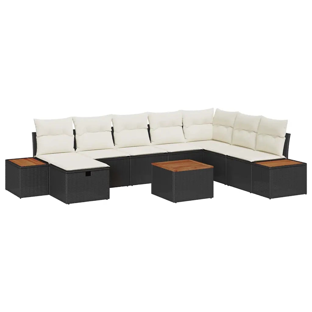 Set Divano da Giardino con cuscino 9 pcs Nero Poly Rattan