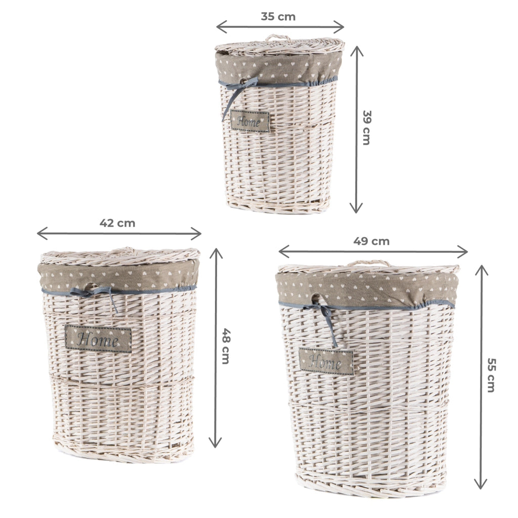 Set 3/5 Pezzi Ceste Portabiancheria in Vimini con Coperchio e Fodera Interna in Tessuto, Contenitori Multiuso per Bucato, Bagno, Lavanderia e Camera da Letto, Design Shabby Chic   3 Ceste QuincyTipo2