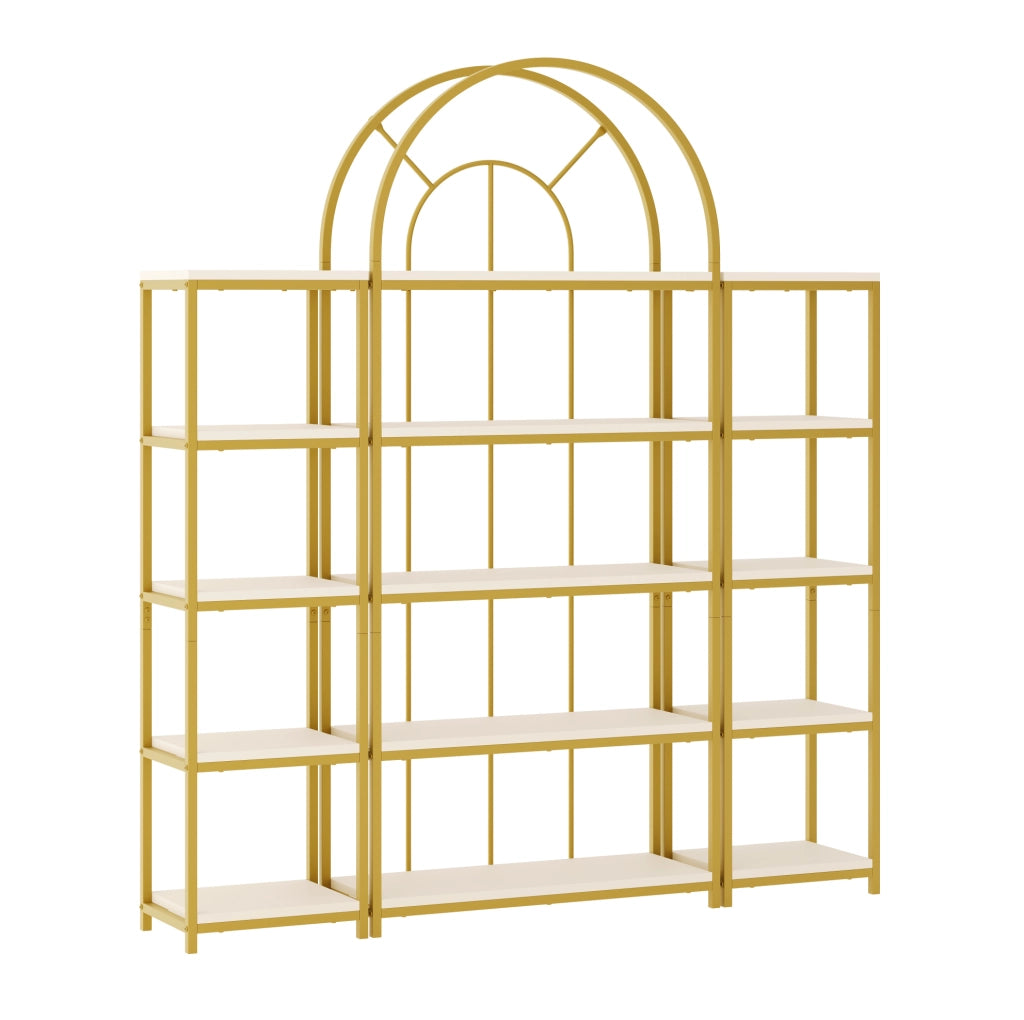Set di scaffali modulari 163x30x184 cm in MDF e acciaio oro e bianco