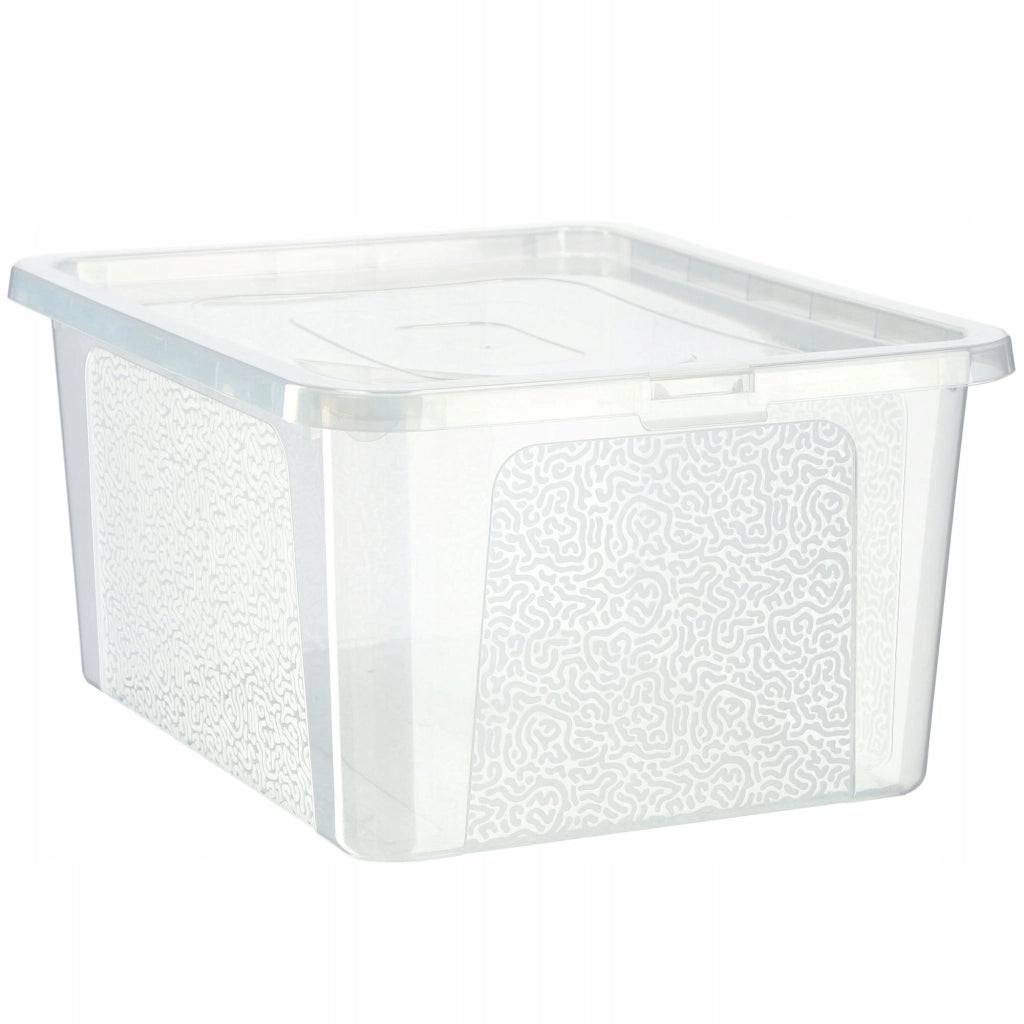 Contenitore in plastica KADAX da 20 litri con coperchio, trasparente e richiudibile, grande scatola