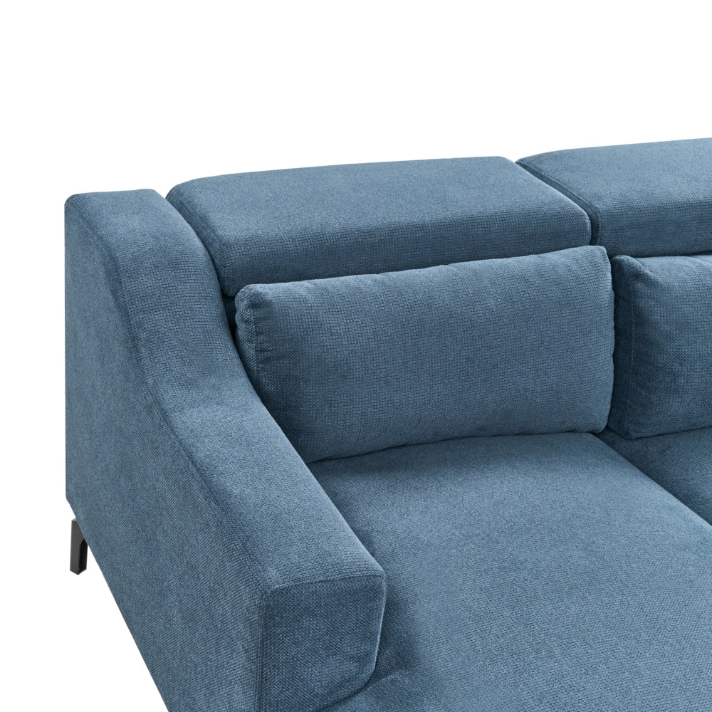Divano Angolare In Tessuto versione sinistra Rivestimento In Poliestere Blu Con Poggiatesta Regolabile Chaise longue Design Moderno