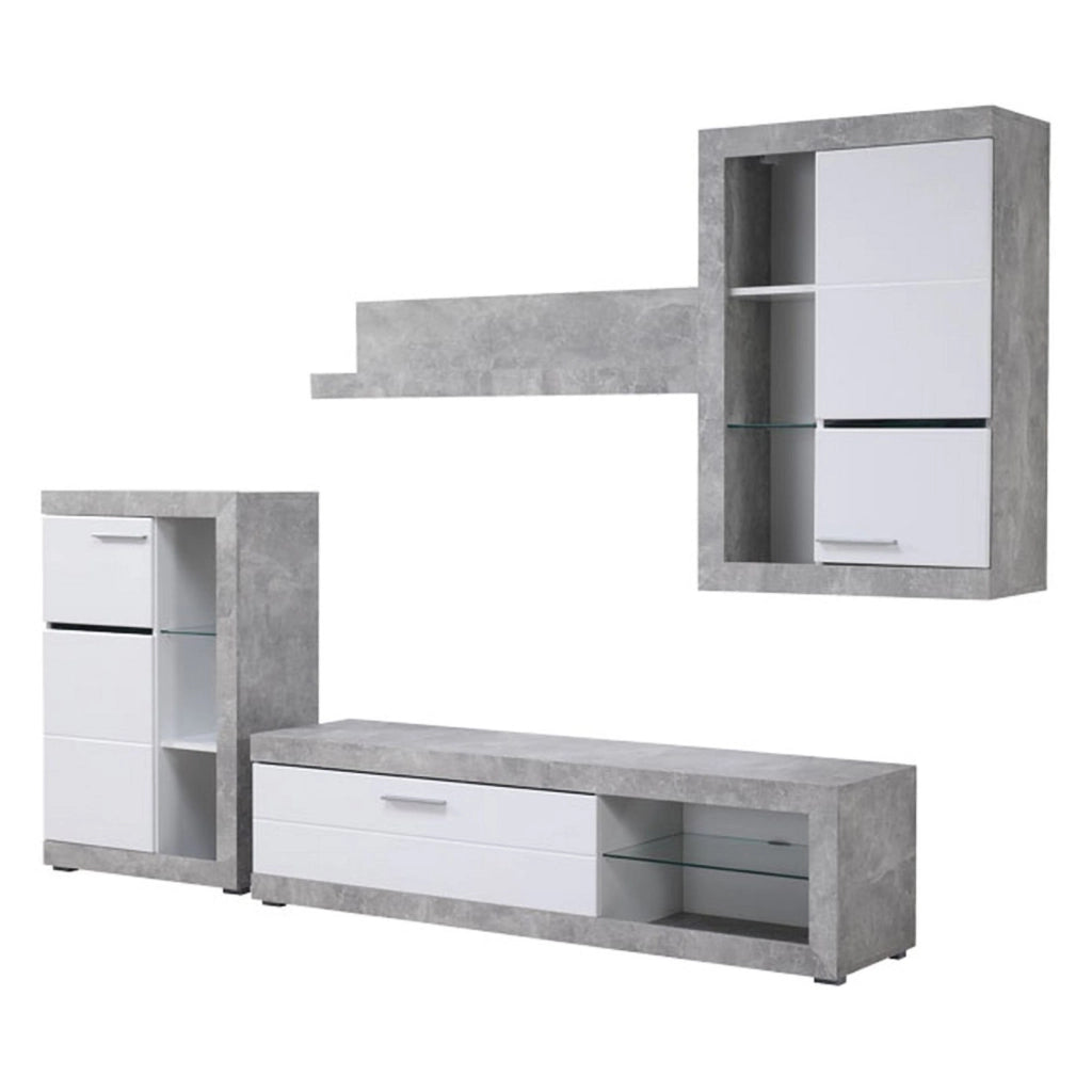 Mobile Soggiorno Dongo, Parete Attrezzata 10 Ripiani, 266.5x41.5x186h cm Bianco