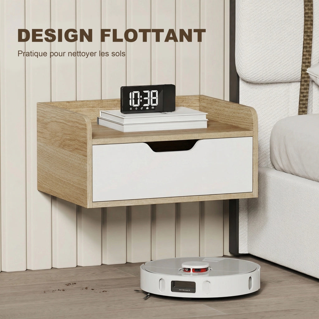 Comodino a muro con cassetto e piano rialzato ¨C zephmum ¨C 40x30x19,5 cm